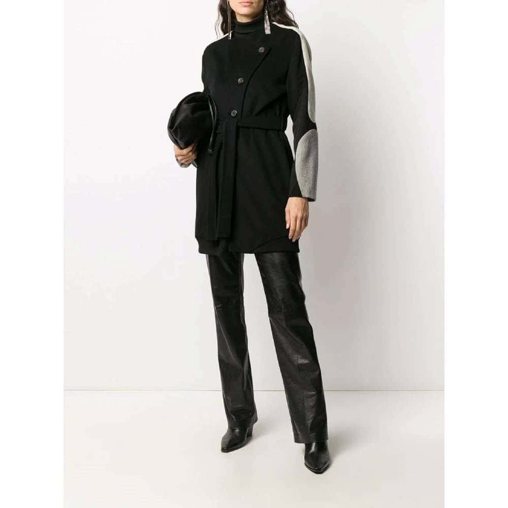 Helmut Lang Black Wool Coat - 2000s Black Wool Good - Back View
