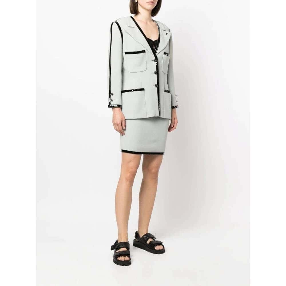 Chanel Sugar Paper Colored Wool Skirt Suit - '90s Red Wool Good - Inside View