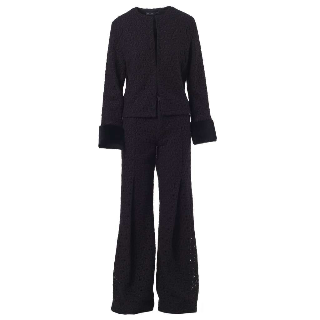 Unsigned Starlit Wool Lace Set - '20s Black Wool Good - Front View