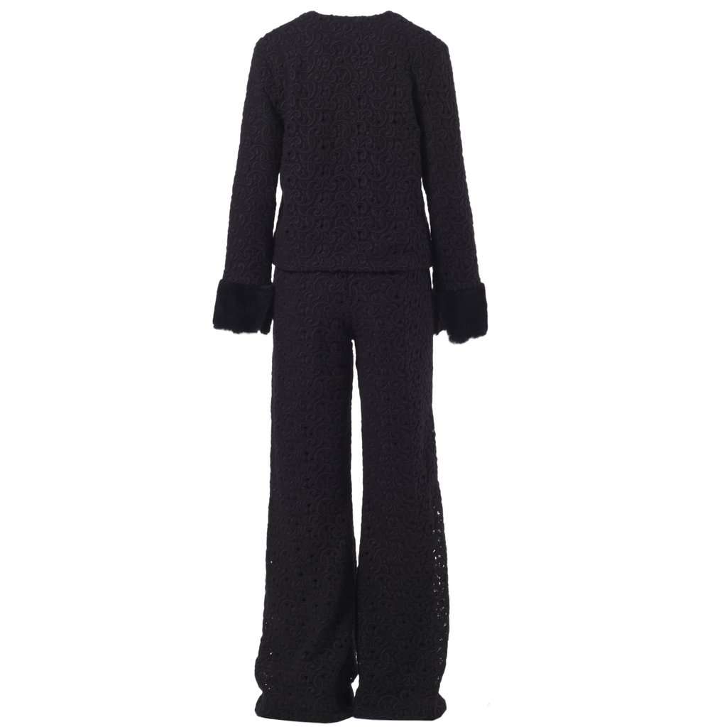 Unsigned Starlit Wool Lace Set - '20s Black Wool Good - Inside View