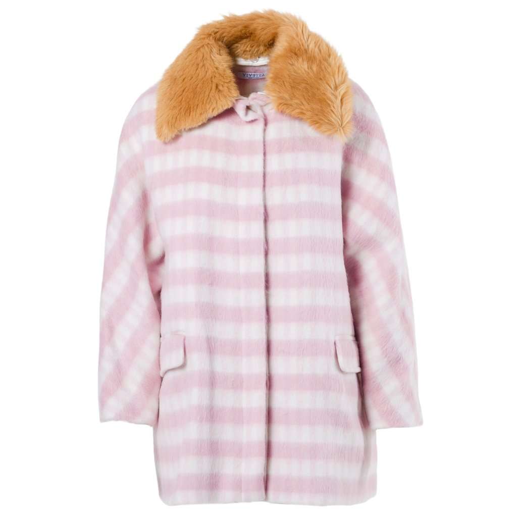 Unsigned Vivetta Striped Coat with Faux Fur Collar - '00s White Good - Front View
