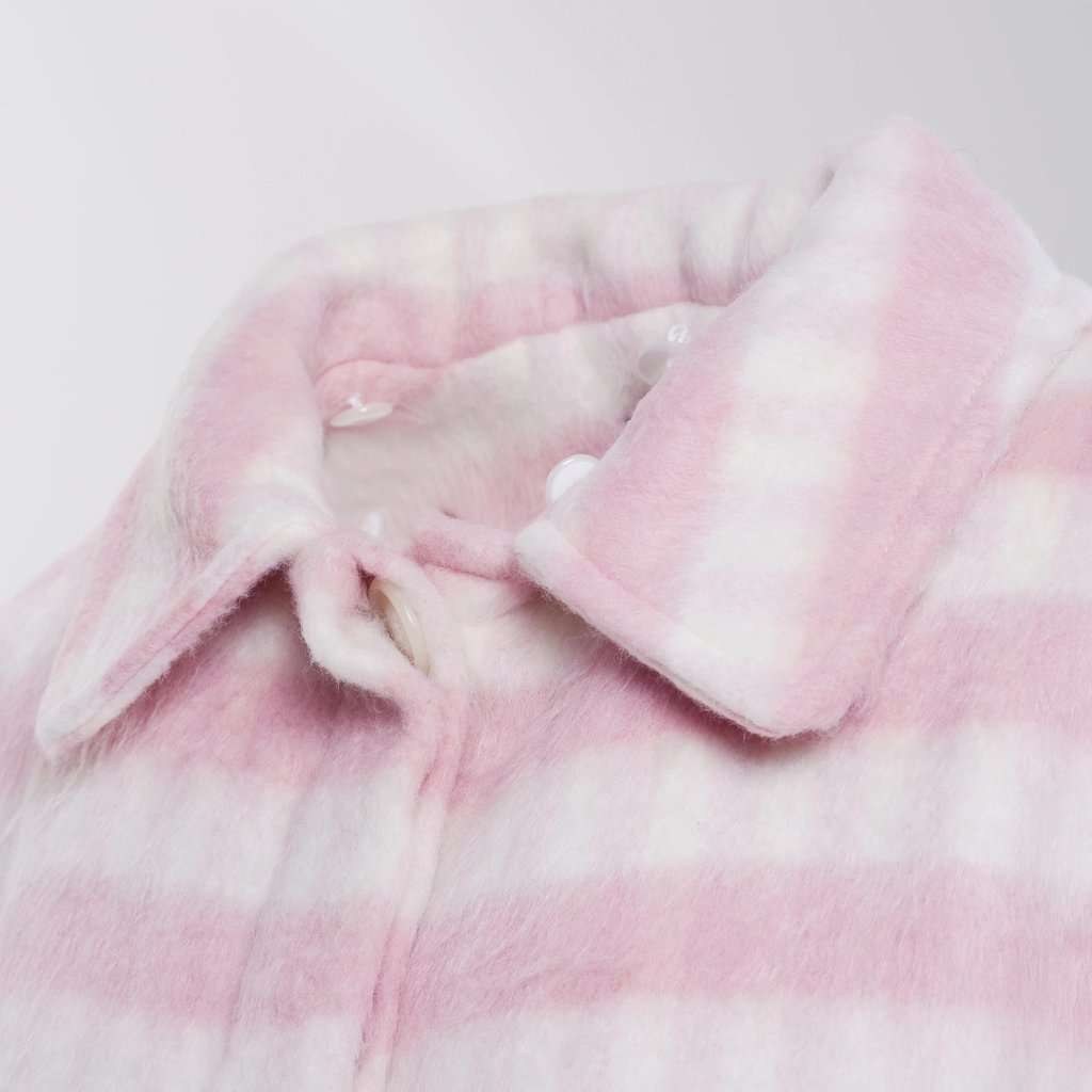 Unsigned Vivetta Striped Coat with Faux Fur Collar - '00s White Good - Model View