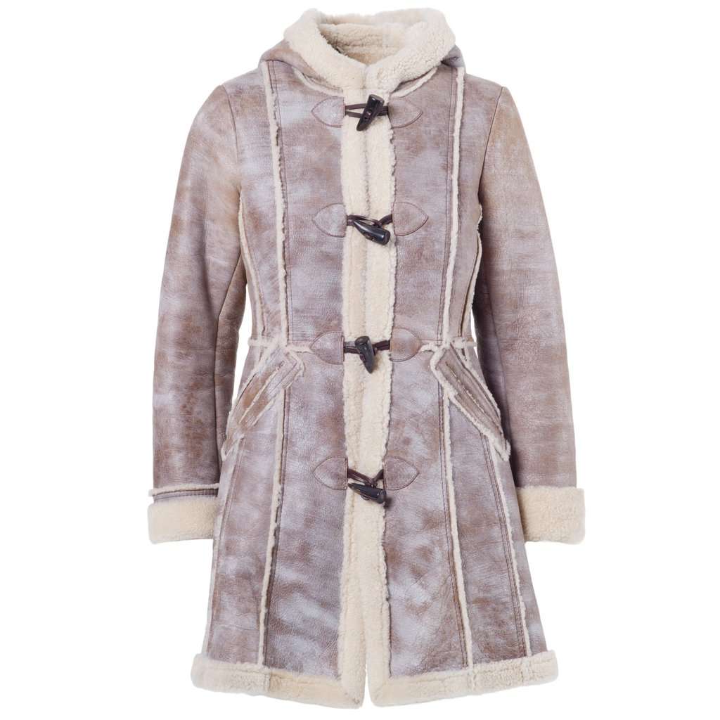 Prada Women’s Shearling Long Coat with Hood - '00s Beige Shearling Good - Front View