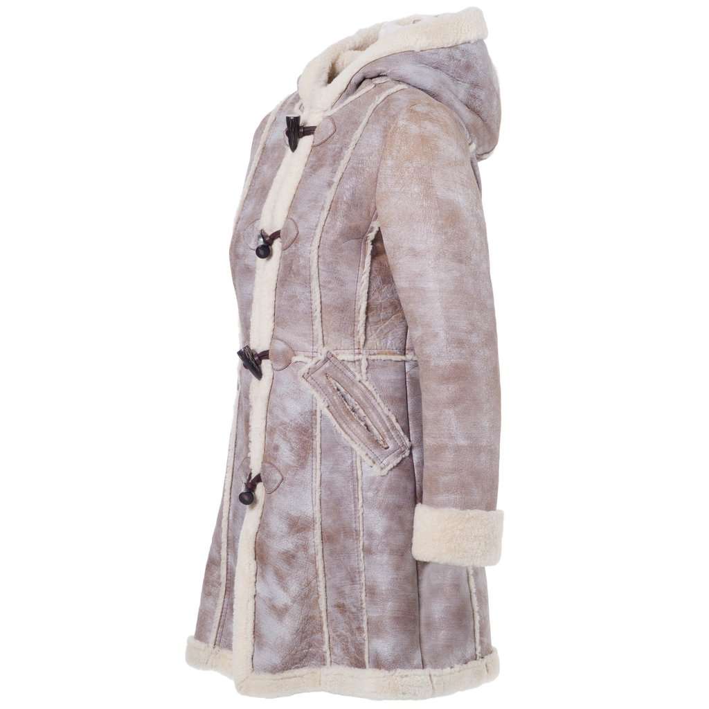 Prada Women’s Shearling Long Coat with Hood - '00s Beige Shearling Good - Back View