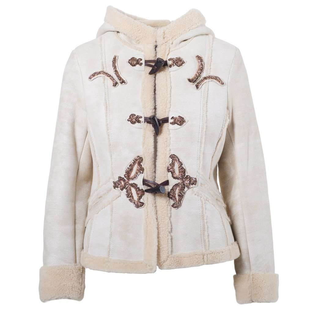 Prada Women’s Shearling Short Coat with Hood - '00s Beige Shearling Good - Front View