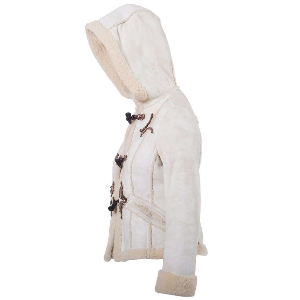 Prada Women’s Shearling Short Coat with Hood - '00s Beige Shearling Good - Back View