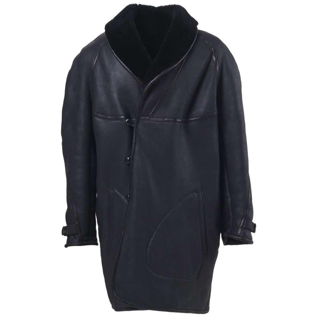 Unsigned Mac Douglas Black Natural Shearling Leather Coat-'10s Black Shearling Good - Front View