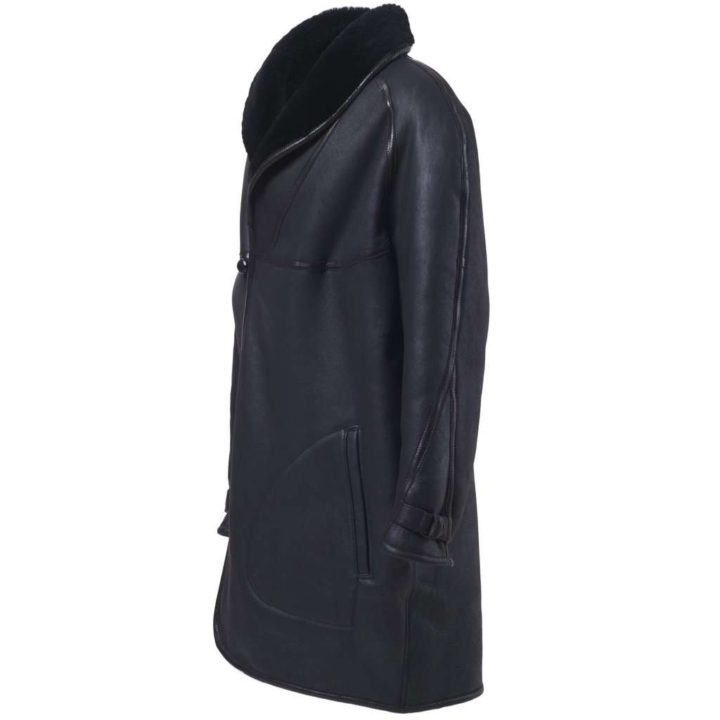Unsigned Mac Douglas Black Natural Shearling Leather Coat-'10s Black Shearling Good - Back View