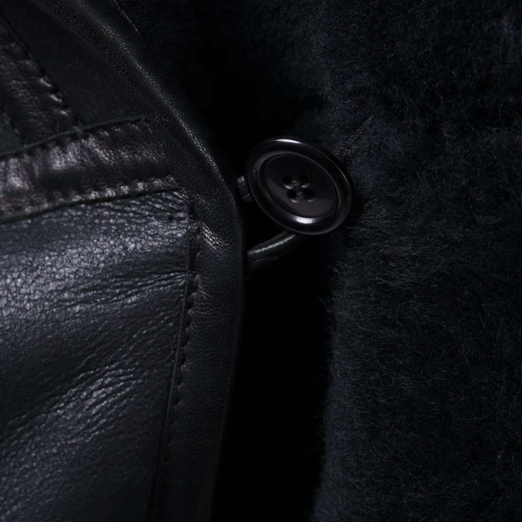 Unsigned Mac Douglas Black Natural Shearling Leather Coat-'10s Black Shearling Good - Model View
