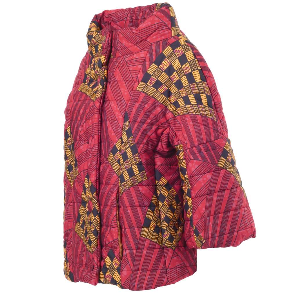 Unsigned Stella Jean Women’s Quilted Puffer Jacket with Graphic Print - '10s Red Good - Back View
