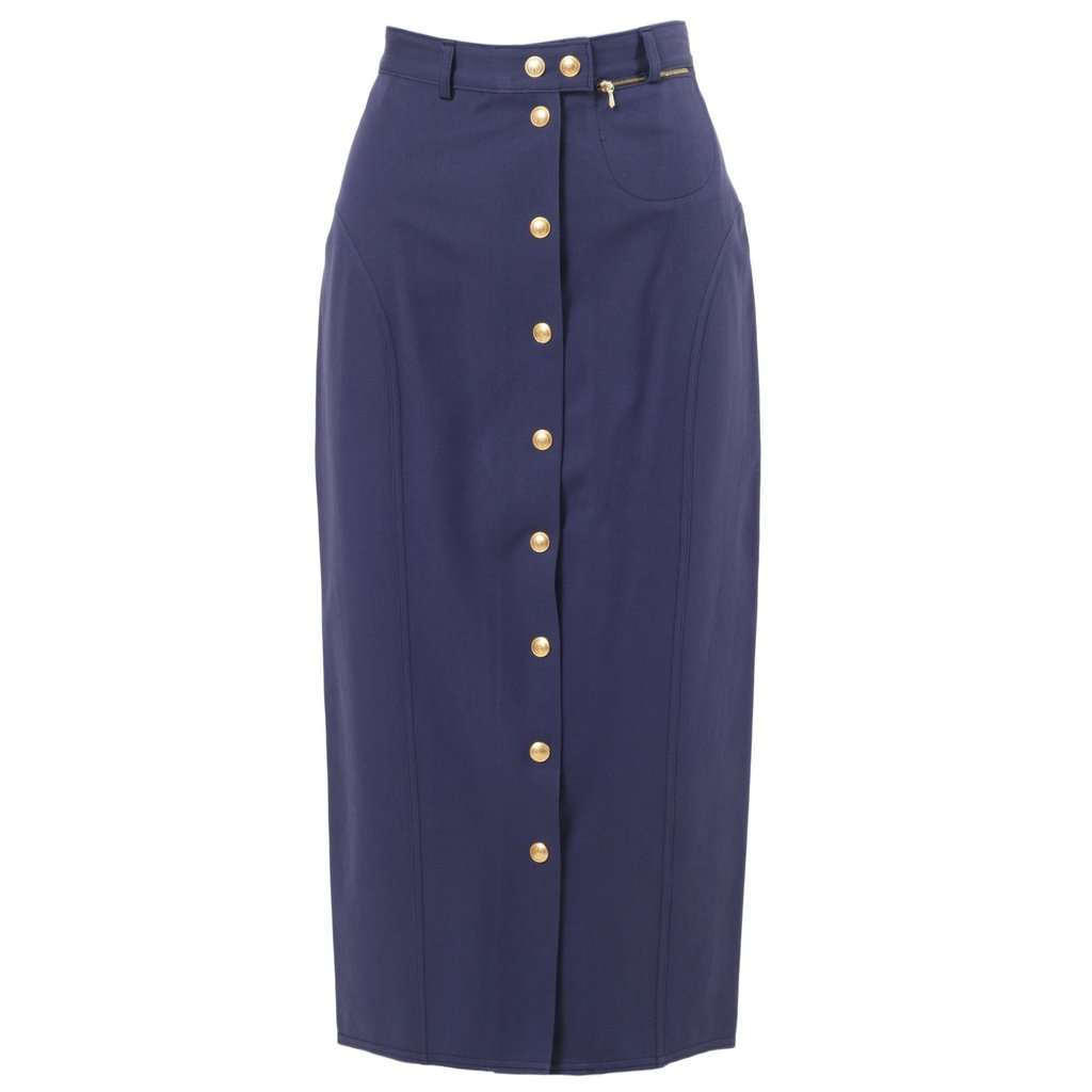 Gucci by Tom Ford Blue Skirt with Front Gold Buttons - '00s Blue Good - Front View