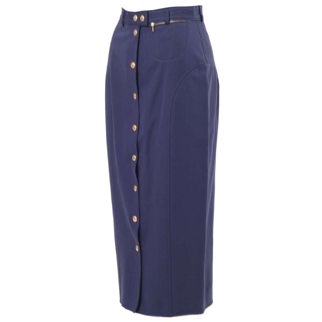 Gucci by Tom Ford Blue Skirt with Front Gold Buttons - '00s Blue Good - Back View