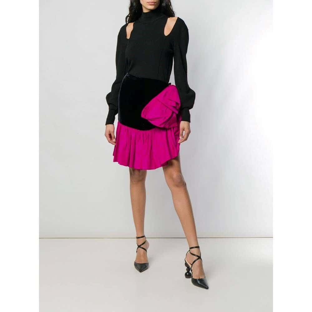 Yves Saint Laurent Black and Fuchsia Skirt - '80s Black Velvet Good - Back View