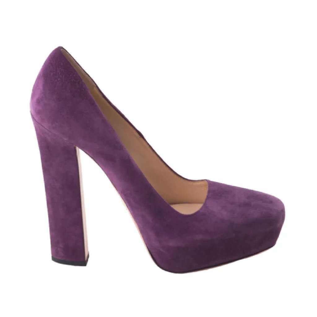 Prada Purple Suede Platform Pumps with Block Heel - '10s Purple Suede Good - Front View
