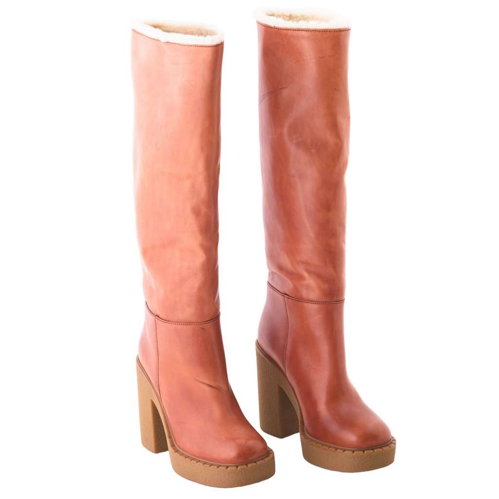 Prada Brown Leather Knee High Boots - '10s Brown Leather Good - Back View