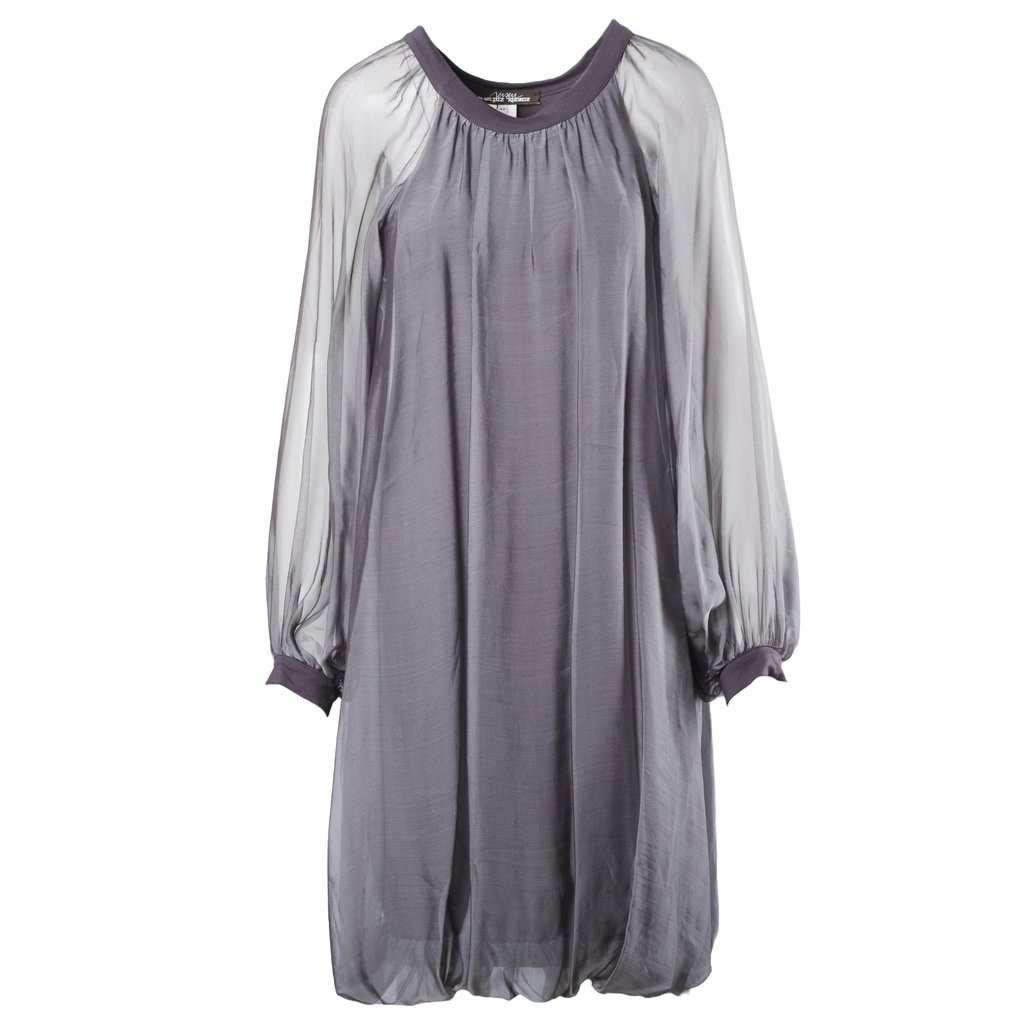 Unsigned Stephan Janson Grey Sheer Viscose Silk Cape Dress - '10s Grey Silk Good - Front View