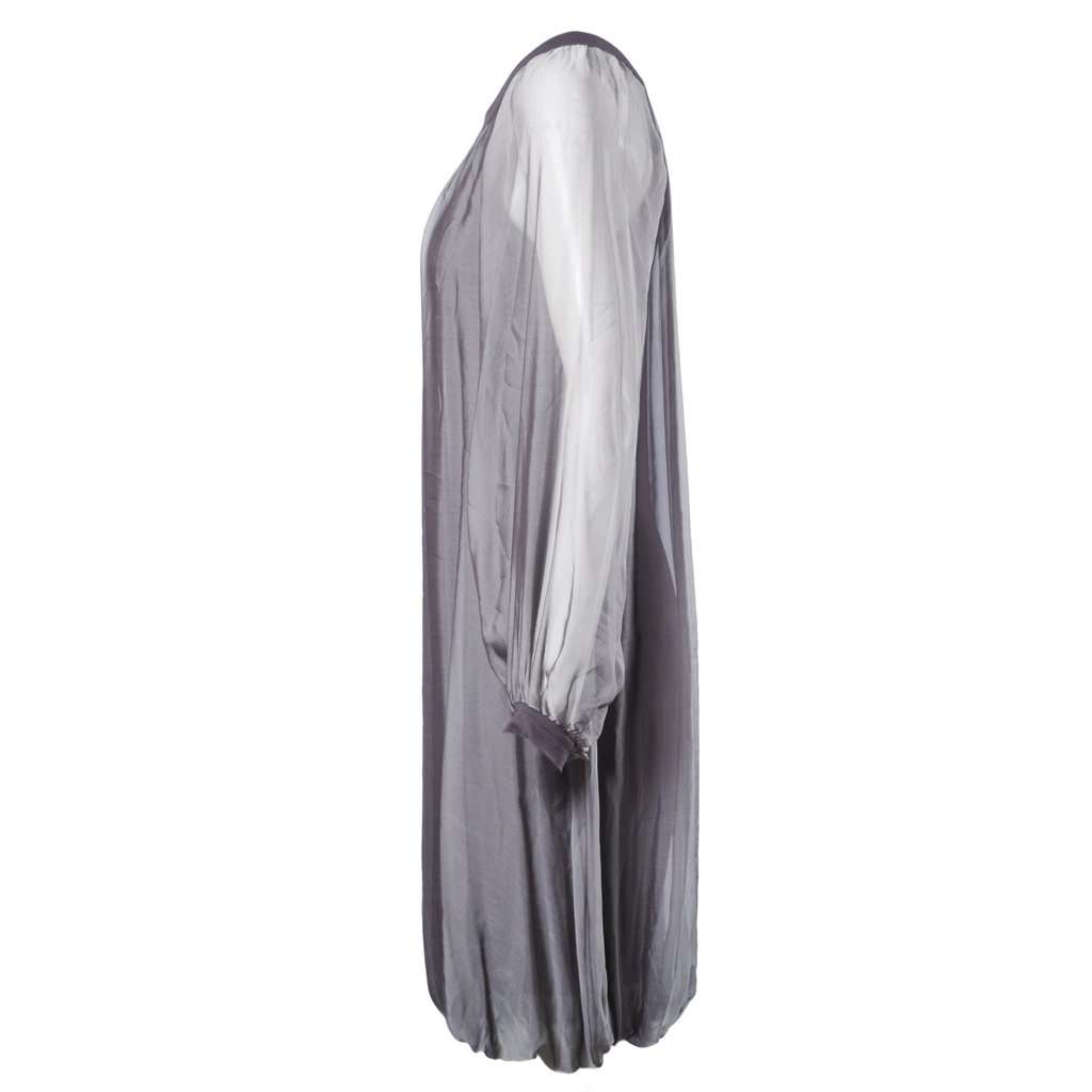 Unsigned Stephan Janson Grey Sheer Viscose Silk Cape Dress - '10s Grey Silk Good - Back View