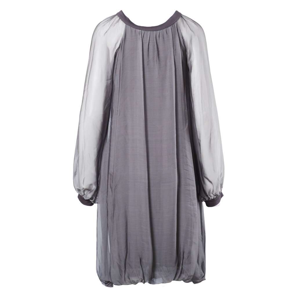 Unsigned Stephan Janson Grey Sheer Viscose Silk Cape Dress - '10s Grey Silk Good - Inside View
