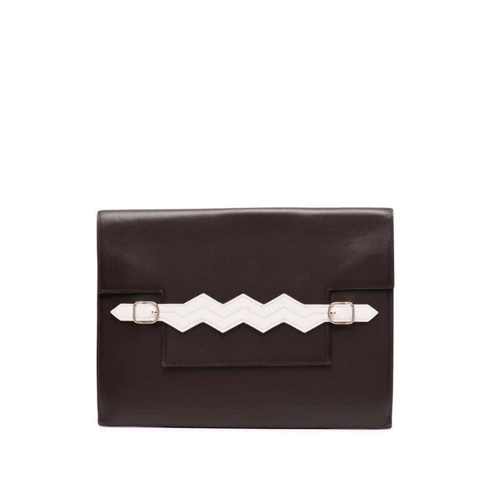Hermès Dark Brown Leather Pochette - '80s Brown Leather Good - Front View