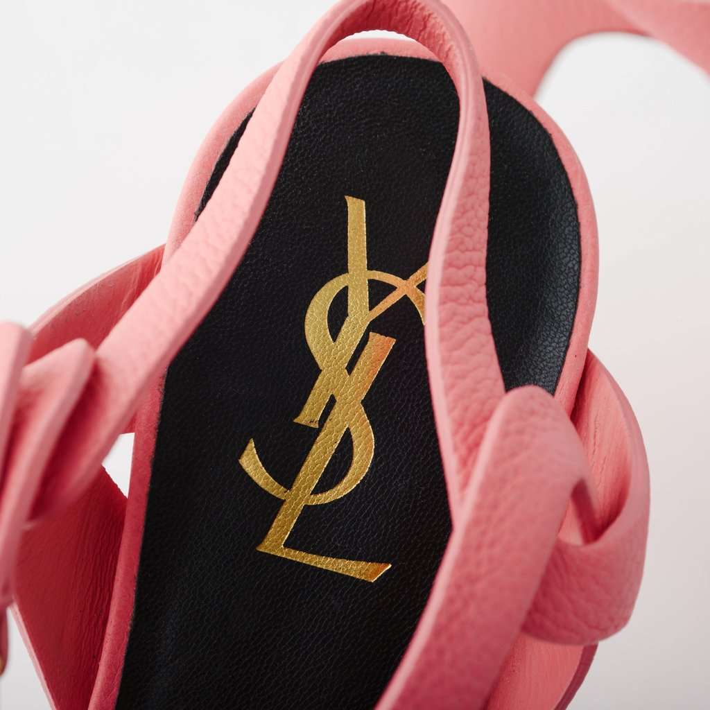 Yves Saint Laurent Leather T-Strap Sandals - '10s Pink Leather Good - Model View