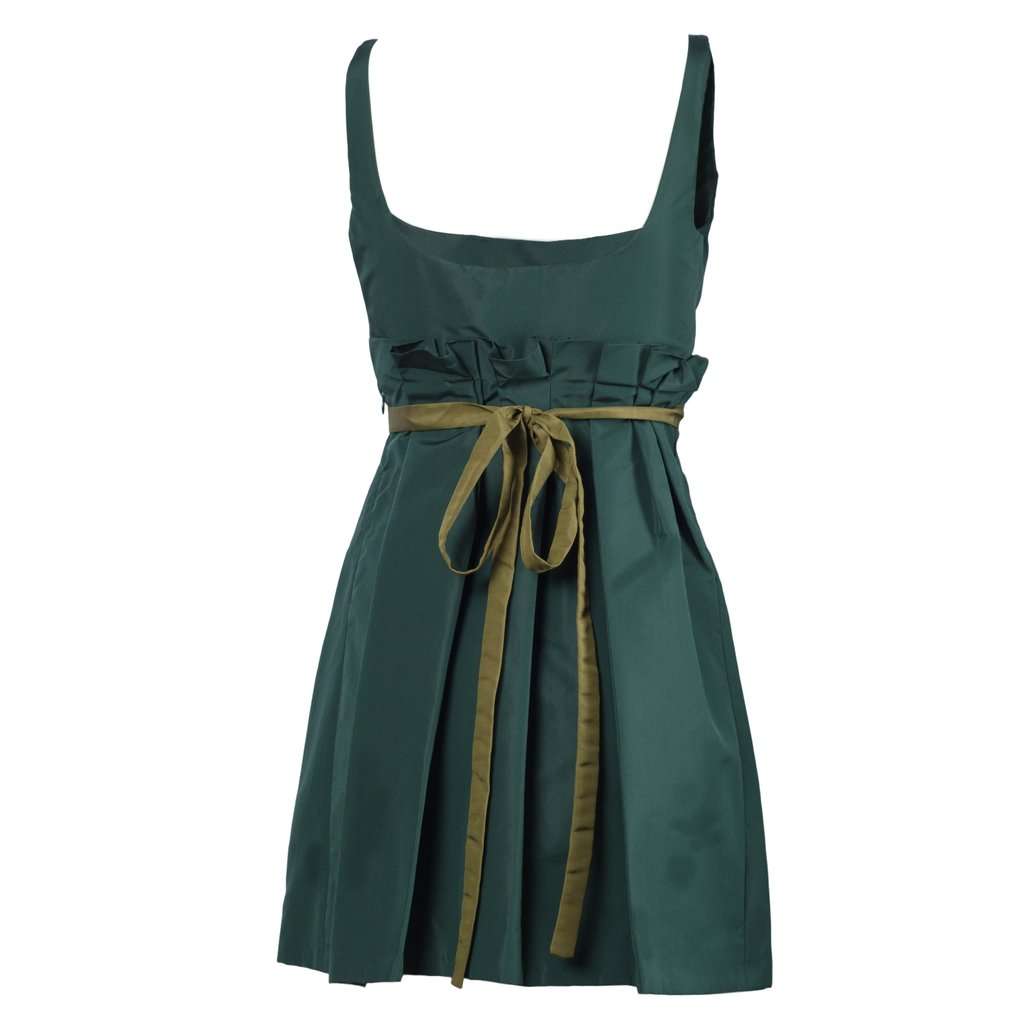 Prada Green Mini Dress With Contrast Pleated Insert - '10s Green Good - Back View