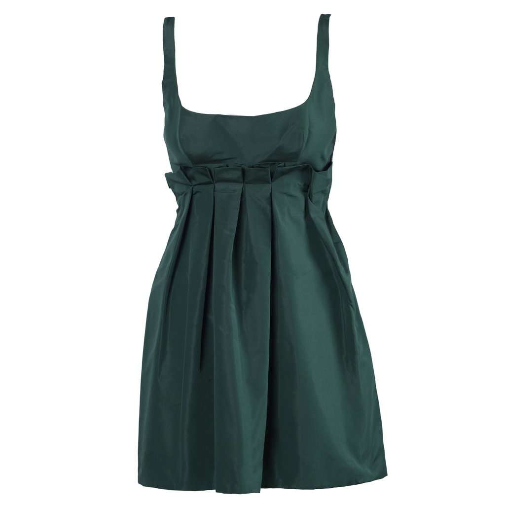 Prada Green Mini Dress With Contrast Pleated Insert - '10s Green Good - Inside View