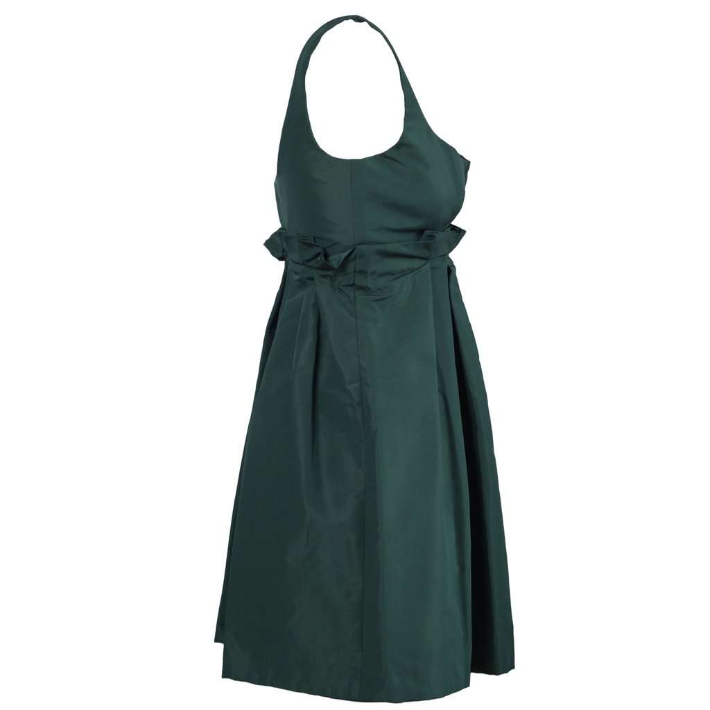 Prada Green Mini Dress With Contrast Pleated Insert - '10s Green Good - Model View