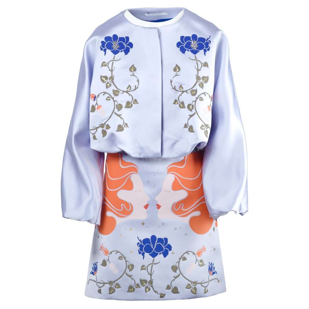 Unsigned Vivetta Blue Floral Jacket and Skirt Set - '20s Blue Good - Front View
