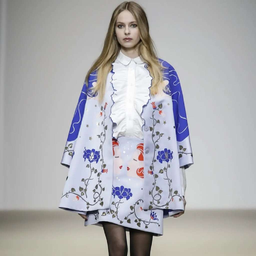 Unsigned Vivetta Blue Floral Jacket and Skirt Set - '20s Blue Good - Back View