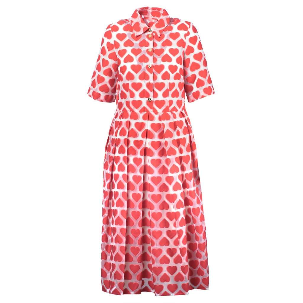 Unsigned UltraChic Midi Shirt Dress with Heart Print - '10s Red Good - Front View
