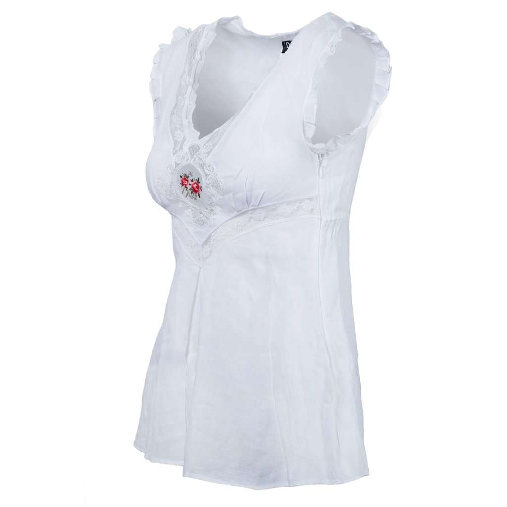 Dolce & Gabbana Floral Lace Top with Ruffled Cap Sleeves - '10s White Lace Good - Back View