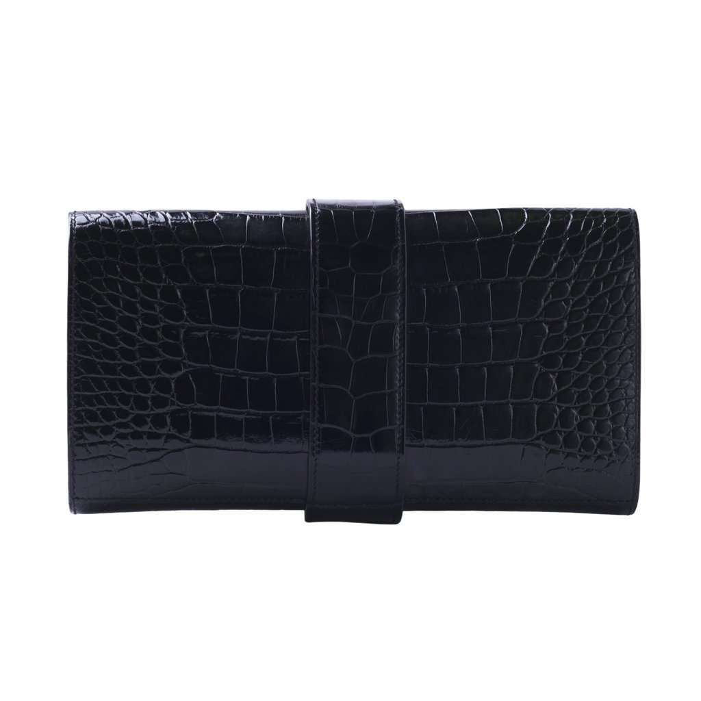 Hermès 2017 Shiny Mississippi Alligator Medor 23 Clutch - '10s Black Leather Good - Model View