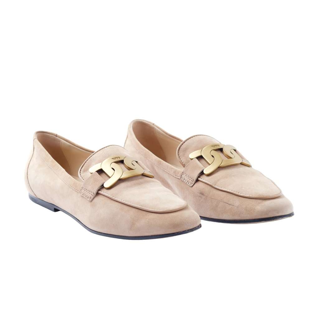Tod’s Natural Suede Moccasins - '10s Pink Suede Good - Back View