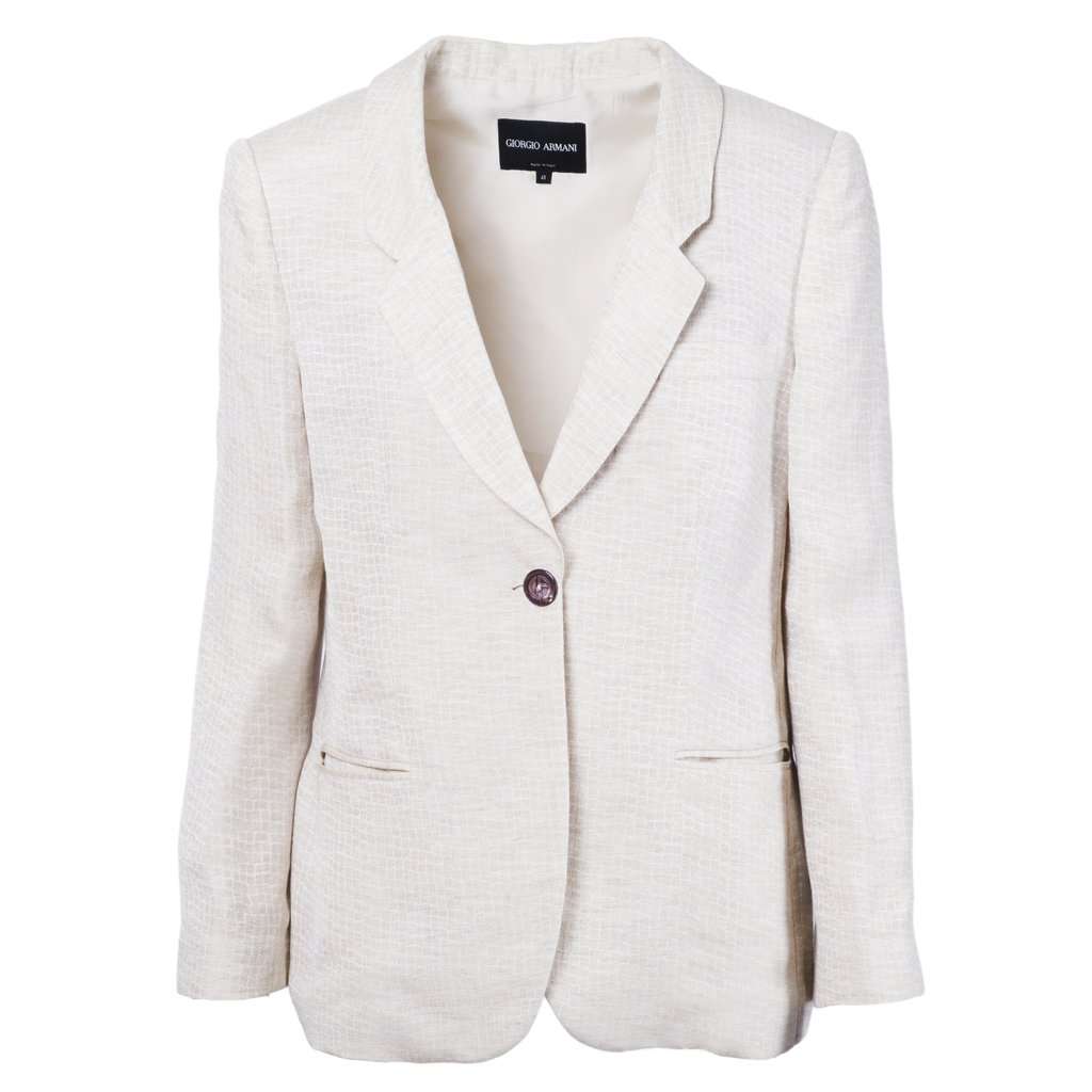 Giorgio Armani Beige Textured Blazer - '00s Beige Good - Front View