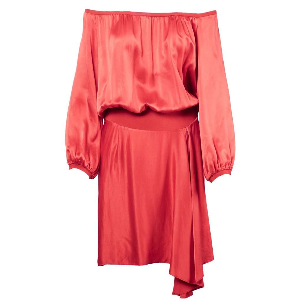 Yves Saint Laurent Ruched Evening Silk Dress -'00s Red Silk Good - Front View