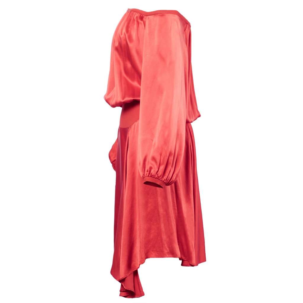 Yves Saint Laurent Ruched Evening Silk Dress -'00s Red Silk Good - Back View