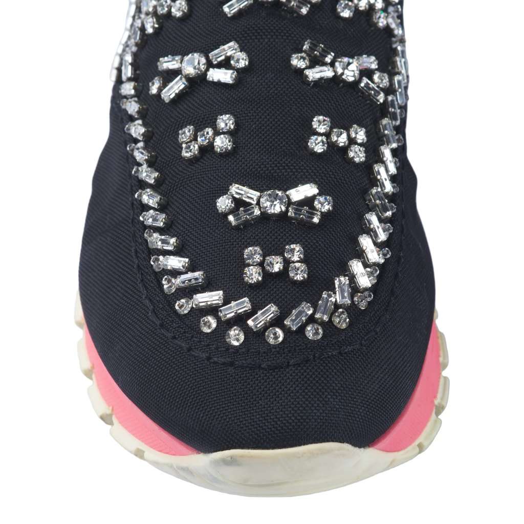 Prada Black Canvas Crystal Embellished Slip on Sneakers - '20s Black Canvas Good - Model View