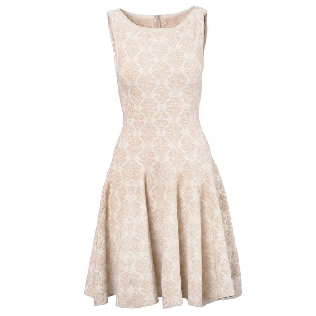 Alaïa Beige Wool Blend Stretch Knit Skater Dress - '00s Beige Wool Good - Front View