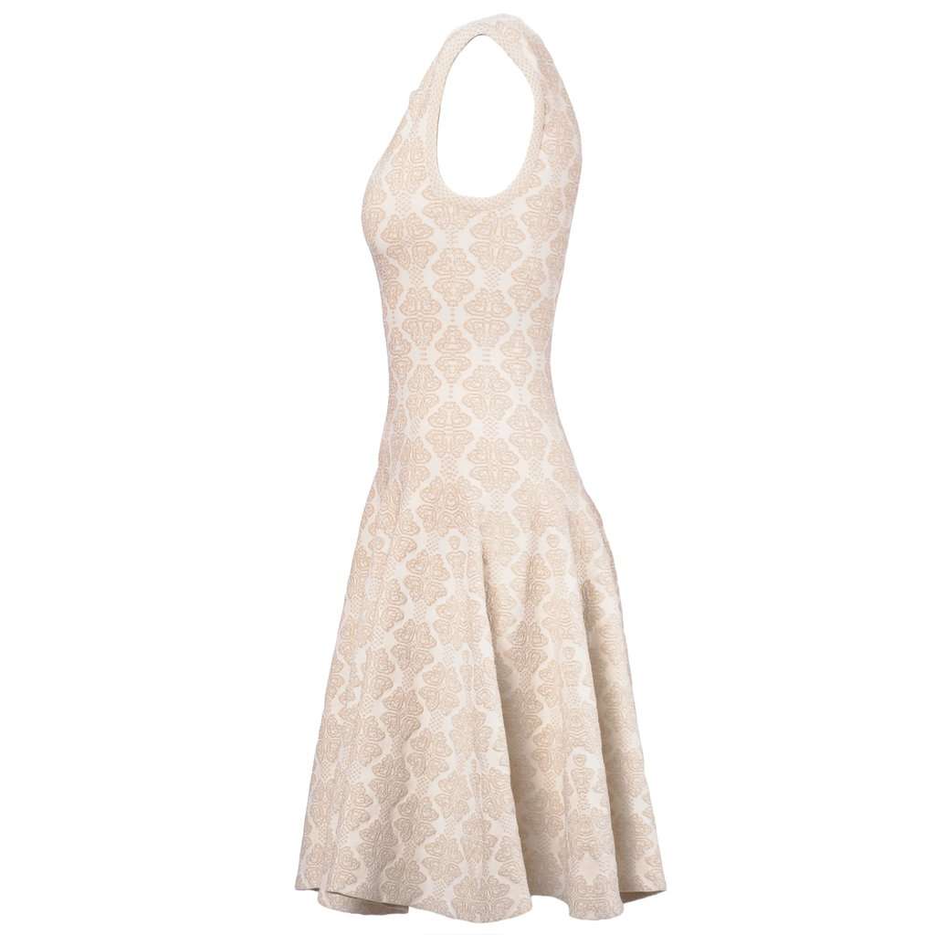 Alaïa Beige Wool Blend Stretch Knit Skater Dress - '00s Beige Wool Good - Back View