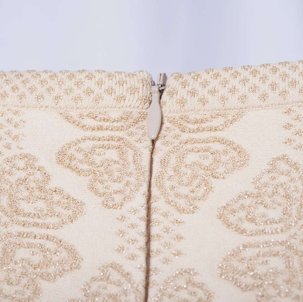 Alaïa Beige Wool Blend Stretch Knit Skater Dress - '00s Beige Wool Good - Model View