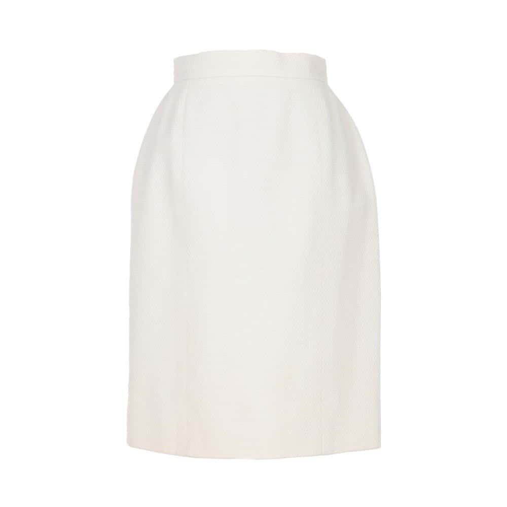 Chanel White Cotton Brocade Skirt - '90s White Cotton Good - Front View