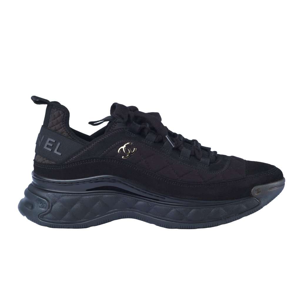 Chanel Interlocking CC Logo Sneakers - '10s Black Suede Good - Front View