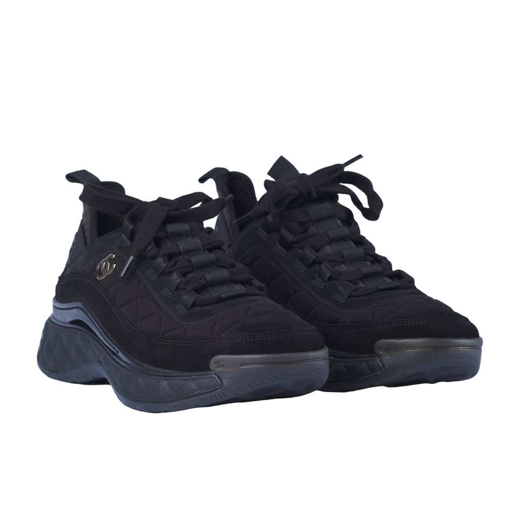 Chanel Interlocking CC Logo Sneakers - '10s Black Suede Good - Back View