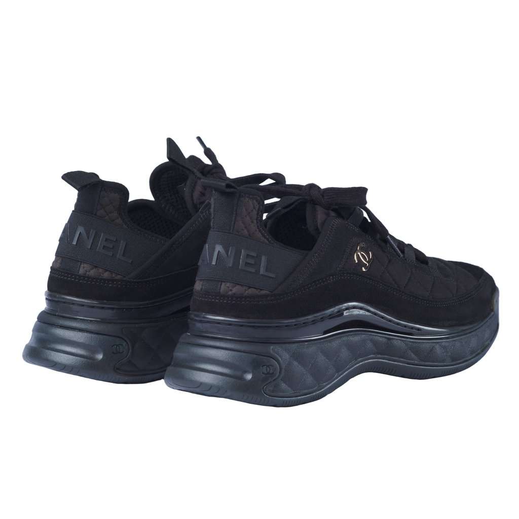 Chanel Interlocking CC Logo Sneakers - '10s Black Suede Good - Inside View