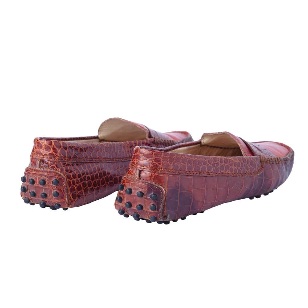Tod's Cognac Exotic Leather Gommino Driving Loafers - '10s Red Leather Good - Inside View