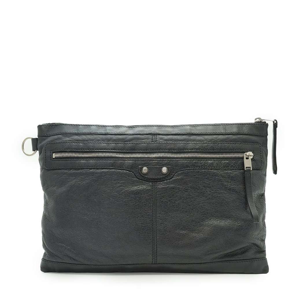 Balenciaga Clutch Bag City Clip Black Leather Good - Front View