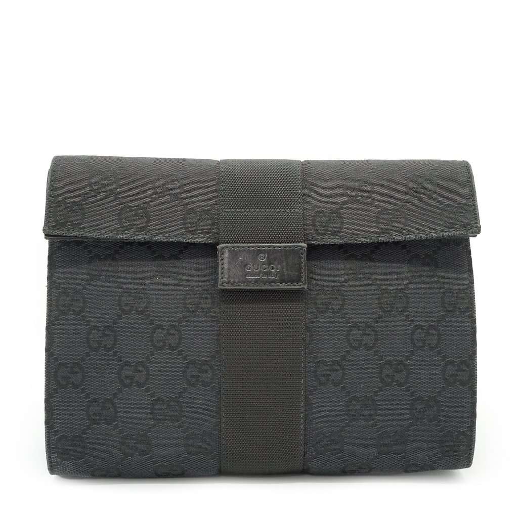 Gucci Clutch Bag Monogram Black Canvas Good - Front View