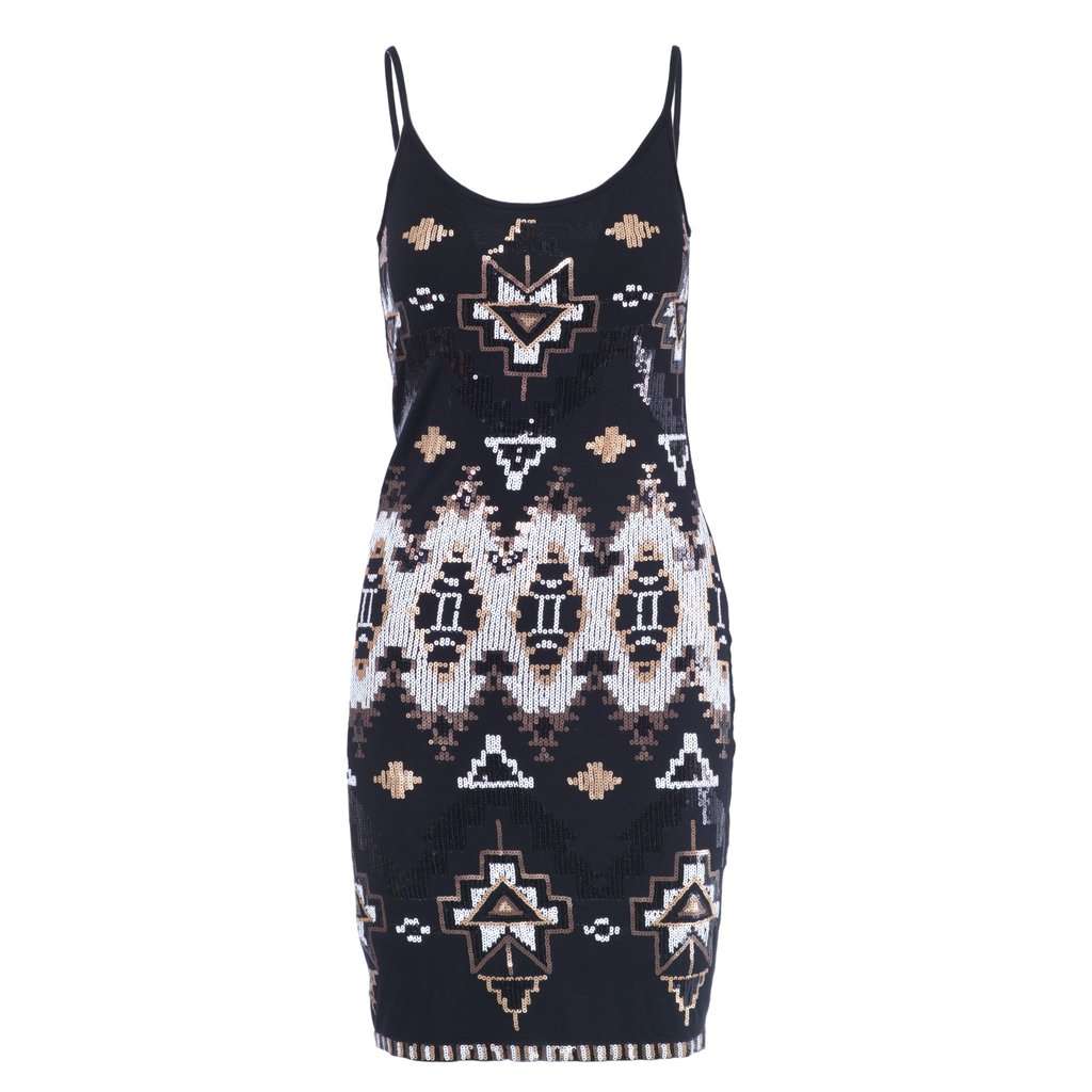 Unsigned Yigal Azrouël Embellished Geometric Bodycon Dress  - '10s Black Good - Front View