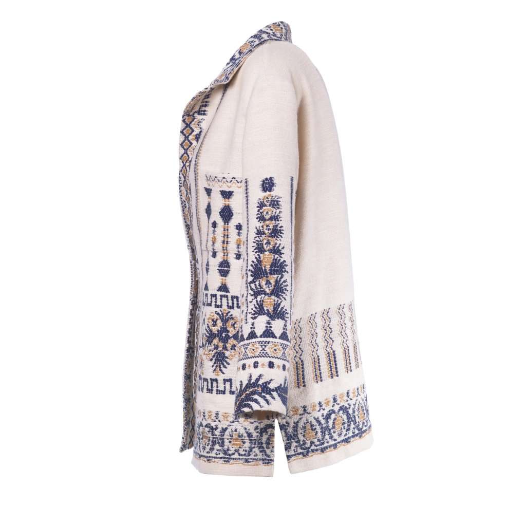 etro Beige & Navy Jacquard Ethnic Jacket - '20s Navy Canvas Good - Back View