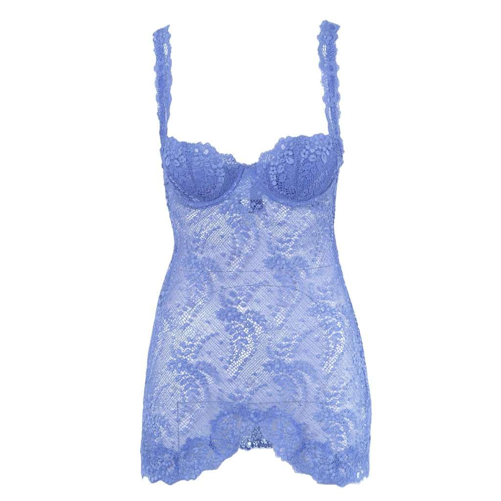 La Perla Blue Lace Bustier Slip Dress - '00s Blue Lace Good - Front View